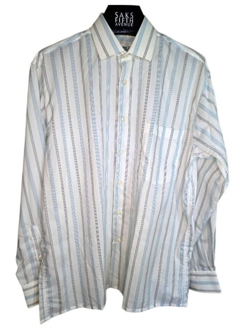 Vintage Christian Dior Monsieur Dress Shirt Mens XL White Blue Gray Stripe 23x29